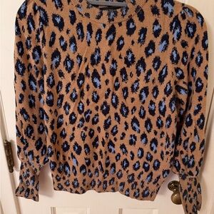 Ann Taylor Animal-Print Sweater in Camel, Navy & Blue